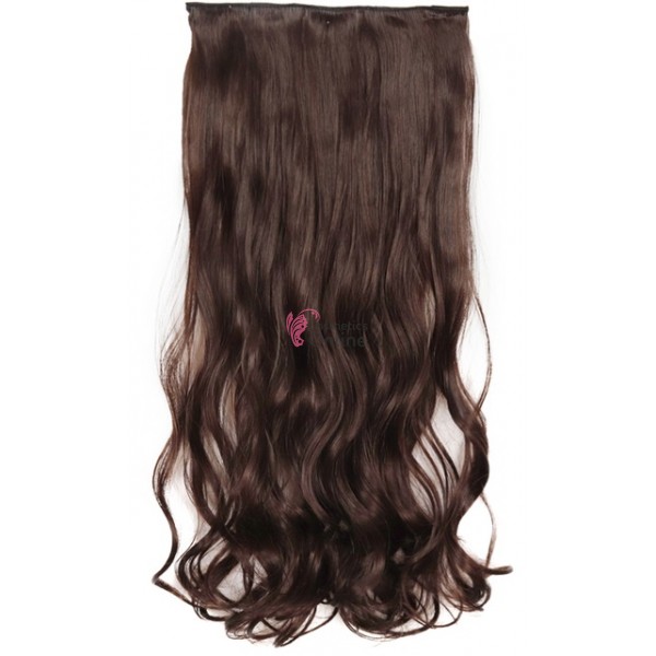Extensie de par cu 5 Clips On delux dubla ondulata de 90 cm, Castaniu Inchis Mixt SG88233